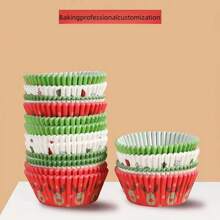 200 piezas/set de capacillos para cupcakes con tema navideño, tazas de papel resistente al calor para muffins con estampados de dibujos animados, tazas de hornear pasteles antiadherentes, decoraciones navideñas, decoraciones navideñas, regalos navideños, artículos para fiestas navideñas - Multicolor - Ver 9