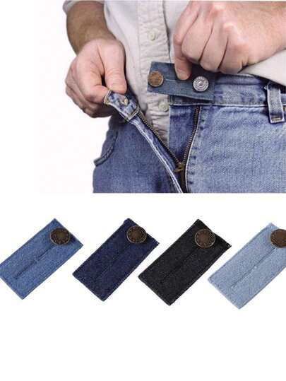 1/4pcs Multi-Color Denim Button Jeans Waistband Extender Elastic Waist Adjustable Belt, Suitable For Jeans, Buttons, Clothing Waist Adjustment Buckle