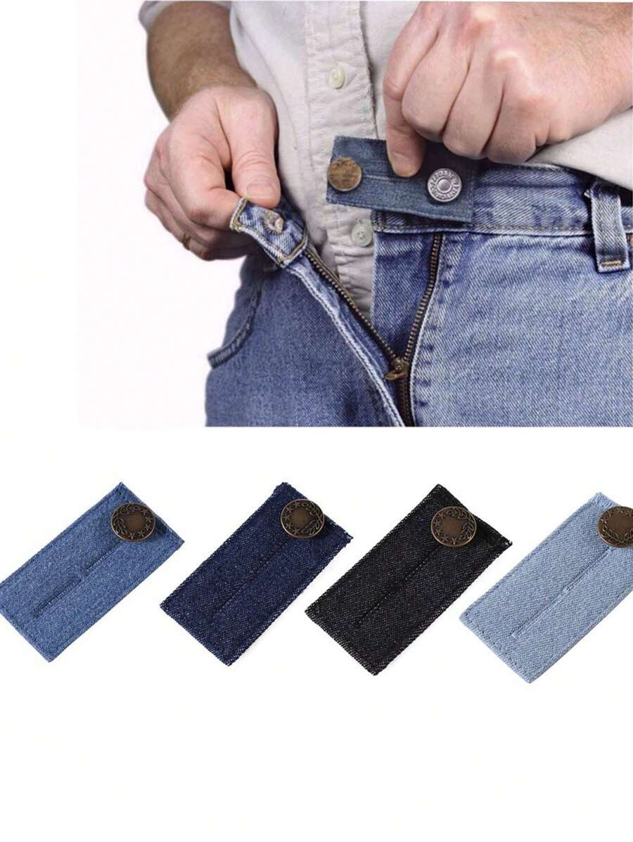 1/4pcs Multi-Color Denim Button Jeans Waistband Extender Elastic Waist Adjustable Belt, Suitable For Jeans, Buttons, Clothing Waist Adjustment Buckle