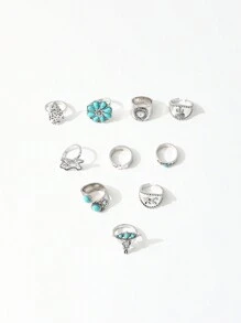 Bộ 10 chiếc/Bộ Hoa ngọc lam cổ điển, Bản đồ Texas, Xương rồng, Hoa hướng dương, Nhẫn kiểu hở hình mũi tên dành cho nữ Trang sức ngày lễ Valentine, Mẹ, Mẹ, Ngày của Mẹ, Quà tặng - Nhiều màu - Xem 5