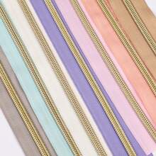 1 Set = 4.5m Zipper + 10pcs Zipper Pulls, Nylon 5 Zipper With Contrast Light Golden Teeth, Nylon Coil, For Garment & Bag - Colorblock Zipper - View 2