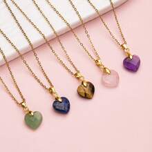 1件心形天然紫水晶吊坠宝石玫瑰石英项链手工饰品，女士派对礼物 - 心形天然石吊墜 - 查看 9