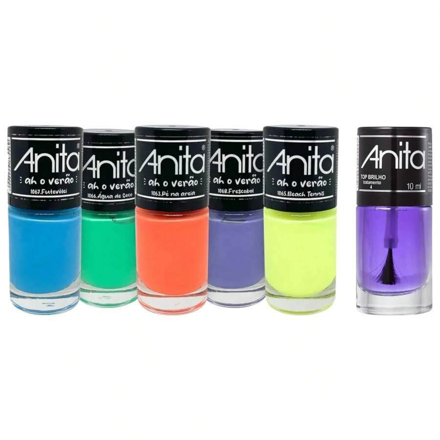 Kit 5 Ah Summer Collection Nail Polish + Top Gloss 10ml Anita - 彩色 - 查看 1
