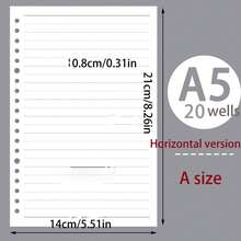 1pc Thick A5 Refillable Notebook Paper, 20-Ring Blank Lined Loose Leaf Refill - White - View 3