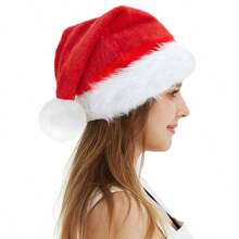 1 件套圣诞老人帽，圣诞节，红色天鹅绒圣诞老人帽，适合圣诞派对、礼物、新年假期派对用品，圣诞帽：成人圣诞帽 - 女士和我的圣诞帽