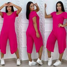 WOMEN'S SHORT SLEEVE PANTACOURT OVERALLS - Màu Hồng Tươi - Xem 2