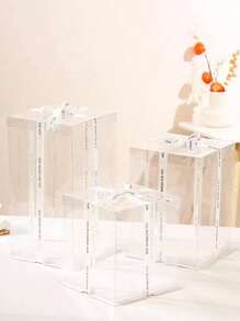 1 conjunto Caixa de bolo transparente de camada única (exceto fita), caixa de embalagem de alimentos, caixa de embalagem transparente em PVC, adequada para caixa de presente de decoração de bolo de aniversário e casamento - Branco - Visão 4