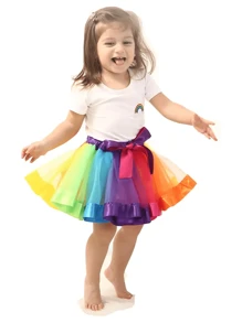 Girls' Rainbow Tulle Skirt Colorful Stage Performance Skirt - Multicolor - View 2