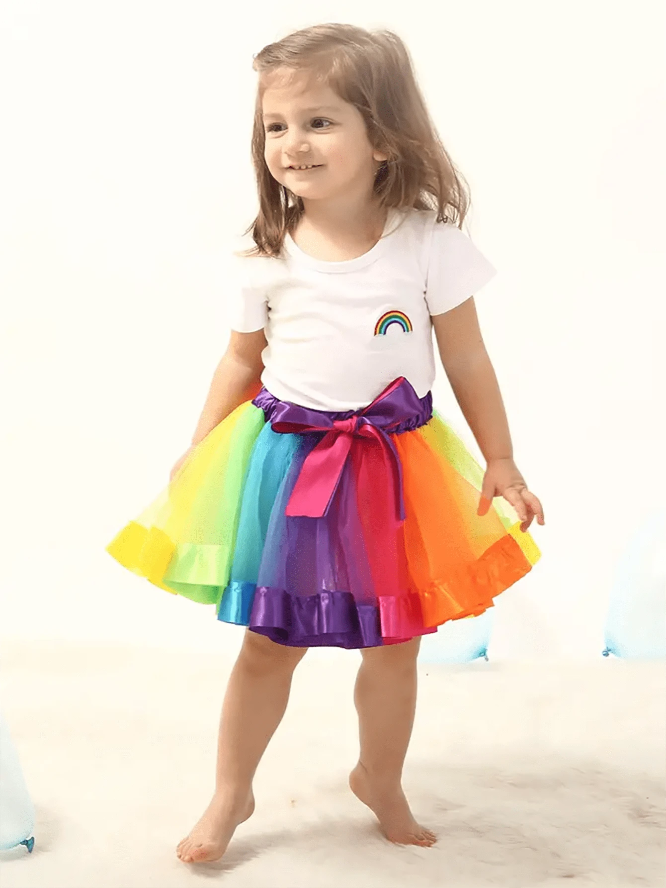 Girls' Rainbow Tulle Skirt Colorful Stage Performance Skirt - Multicolor - View 1