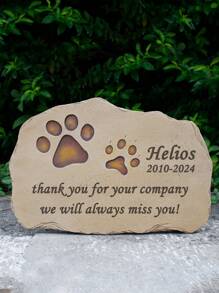 jinhuoba 1pc Pet Memorial Stone, Customized Brown Dog/Cat Paw Print Gravestone, Indoor/Outdoor Remembrance Marker For Lost Pets