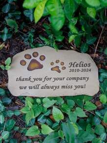 jinhuoba 1pc Pet Memorial Stone, Customized Brown Dog/Cat Paw Print Gravestone, Indoor/Outdoor Remembrance Marker For Lost Pets