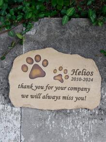 jinhuoba 1pc Pet Memorial Stone, Customized Brown Dog/Cat Paw Print Gravestone, Indoor/Outdoor Remembrance Marker For Lost Pets