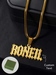 1pc New Product Advanced DIY Name Customization Hollow Out Special Flame English Letter Pendant Necklace Women's Stainless Steel Round Snake Chain Jewelry, Electroplated 18k Gold Stainless Steel Necklace, Including Gift Box, For Friends, Couples, Family, Festival Gifts