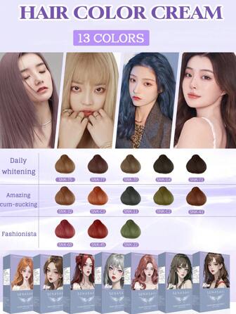 SENESAKI無氨香味染髮霜套裝，附6件染髮工具組，植物天然灰色染髮蠟，夏季熱銷色系與染髮工具組，植物精華染髮霜，適用於所有髮質在美髮沙龍和家中DIY染髮