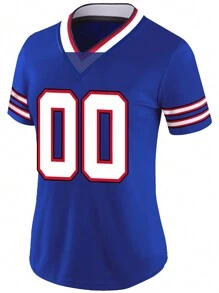 Camisa de béisbol de mujer con bordado personalizado de nombre y número, con cuello en V azul búfalo, manga corta, abotonada, personalizada para fiestas, entrenamientos, competiciones y deportes, tallas S-XXL, DIY