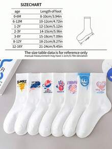 7 pares de calcetines estampados para niñas, niños, adolescentes, calcetines largos deportivos casuales blancos, aptos para primavera, otoño y todas las temporadas - Multicolor - Ver 2