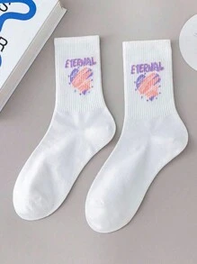 7 pares de calcetines estampados para niñas, niños, adolescentes, calcetines largos deportivos casuales blancos, aptos para primavera, otoño y todas las temporadas - Multicolor - Ver 5