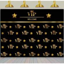 1pc,VIP Party Black Gold Backdrop VIP Movie Night Red Carpet Prom Event Banquet VIP Guest Visitor Photo Backgrounds Ceremony Activity Royal Crown Success Photo Studio Decorations - Multicolor - View 1