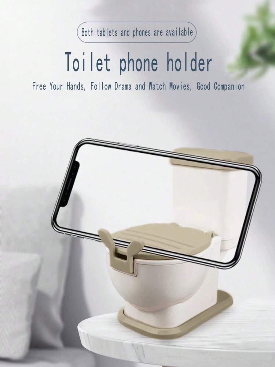 1pc Funny Toilet Shaped Desktop Phone Holder, Portable Universal Smartphone Stand - Beige - View 1