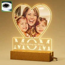 定制心形亚克力和木质 LED 灯座、个性化照片/文字礼物、带木质底座的极简主义亚克力面板上的 UV 打印、餐桌、卧室、节日/派对装饰、男朋友/女朋友、父母、情侣/最好的朋友礼物的温馨氛围灯、房间装饰小夜灯、惊喜礼物、浪漫礼物、家居装饰、派对用品、客厅、书房、带开/关 USB 开关的小夜灯、暖光 - 白色 - 查看 8