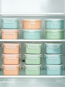 厨房冰箱微波炉安全塑料午餐盒，长方形保鲜盒，用于储存食物、水果和零食，带密封盖，厨房、圣诞礼物、学校用品 - 彩色 - 查看 6