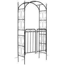 Arco de jardín de 84" con puerta, enrejado de arco de metal, arco de jardín para enredaderas trepadoras, decoración de ceremonia de boda, adornos y puntas de flecha, negro - 1 - Ver 1