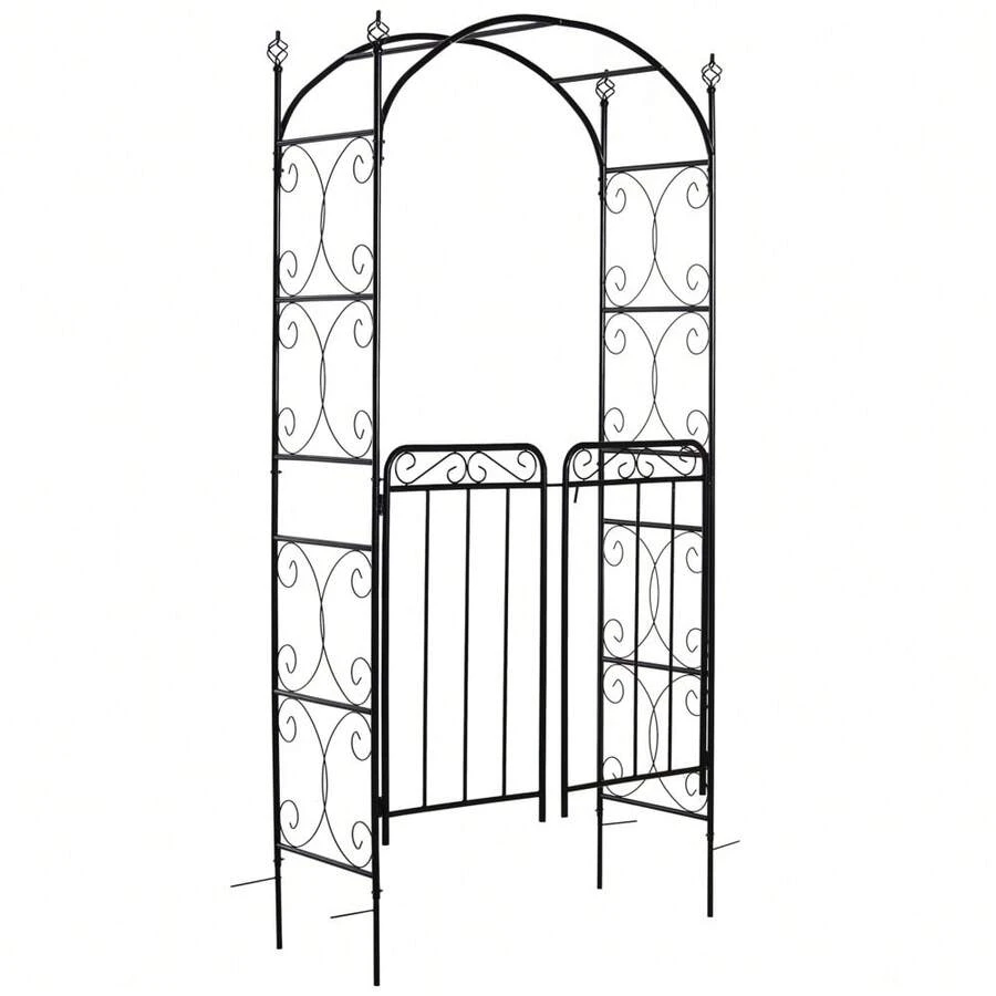 Arco de jardín de 84" con puerta, enrejado de arco de metal, arco de jardín para enredaderas trepadoras, decoración de ceremonia de boda, adornos y puntas de flecha, negro - 1 - Ver 1