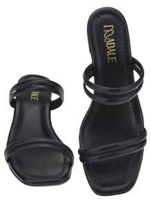Kit 4 Pares Sandália Feminina Tamanco Salto Médio Tiras - Preto - Visão 3