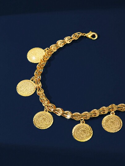 A Style, Simple, Sweet, Exaggerated, Gold-Tone, Copper Fashion Bracelet That Is Luxurious, Retro, And Suitable For Women From Gulf Countries For Outings, Casual Events, And Dates. It's A Perfect Gift For Festivals, Such As Christmas, To Present To Your Couple Or Parents.