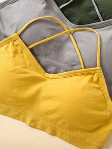Teen Girl 3PCS Camisole With Built-In Bra Cup Strap Supportive Padded Tank Top Layering Cami Undershirt For Yoga - Multicolor - View 4