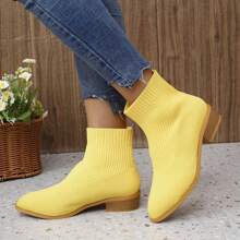 Elastic Pointed Toe Knit Short Boots, Casual Fashion, Cross-Border Export, Size 36-43