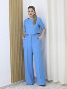 Crop Pantalona Tailoring Set - 寶藍色 - 查看 1