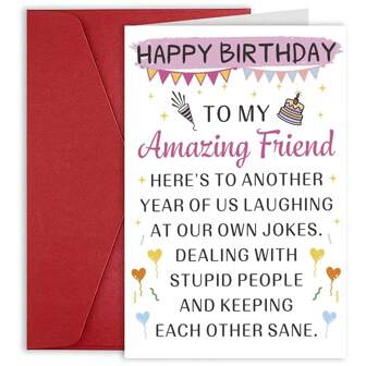 1pc, Birthday Cards For Women Friendship Sister BFF Bestie Best Friend Birthday Card Happy Birthday Paper Card For Her Cute Funny Birthday Greeting Cards For Women Friend Birthday Card For Friend Fema