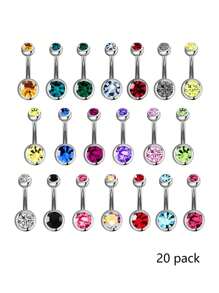 20 件随机肚脐环穿孔多件装肚脐环香蕉杠铃彩色身体肚脐环肚脐杠铃球不锈钢身体穿孔首饰适合女性和情侣