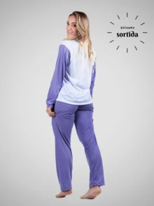 Kit 4 Long Comfort Pajamas Day To Day Night Line Colorful Long Sleeve Long Pants Women's Fashion - Nhiều màu - Xem 7