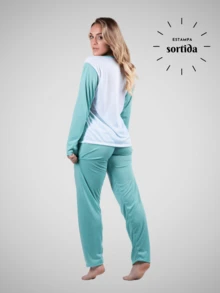 Kit 4 Long Comfort Pajamas Day To Day Night Line Colorful Long Sleeve Long Pants Women's Fashion - Nhiều màu - Xem 3