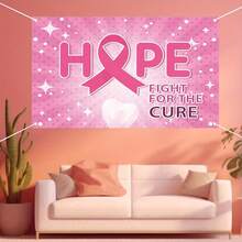 1pc Polyester Breast Awareness Banner, Versatile Pink Ribbon And Heart Decorations For Supporting Events, No Electricity Needed, Multi-Purpose For Photo Booth And Party Decor - Multicolor - View 6