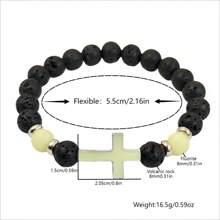 1 pieza Brazalete vintage de cuentas de cruz que se ilumina en la oscuridad de piedra volcánica, multicolor - Multicolor - Ver 8