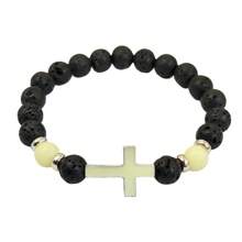1 pieza Brazalete vintage de cuentas de cruz que se ilumina en la oscuridad de piedra volcánica, multicolor - Multicolor - Ver 6