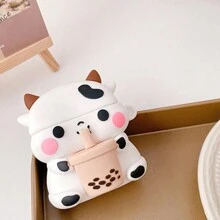 Boba Tea Cow Panda Case Compatible With Airpods 1&2,Pro Second Generation,Soft Silicone 3D Cute Funny Cool Fun Cartoon Character Kawaii Fashion Cover With Keychain Compatible With Apple Air Pod Gen 2 & 1, Cow/Panda