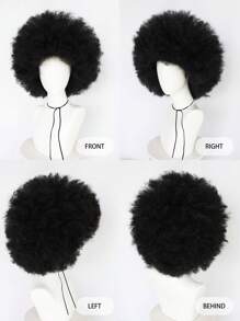 Unisex Afro Short Kinky Curly Wig, Versatile And Comfortable Black Wig, 70s 80s Rock-Rocker Disco Wig, Synthetic Short Hair Universal Wig, Soft Bounce Stylish Beginner Friendly Looking Natural Cosplay Wig, Halloween Funny Party Costume Heavy Metal Rock Singer Wigs & 1pc Wig Cap - Black - View 7
