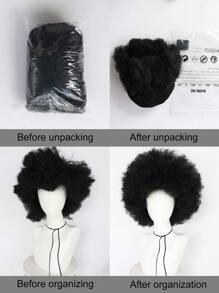 Unisex Afro Short Kinky Curly Wig, Versatile And Comfortable Black Wig, 70s 80s Rock-Rocker Disco Wig, Synthetic Short Hair Universal Wig, Soft Bounce Stylish Beginner Friendly Looking Natural Cosplay Wig, Halloween Funny Party Costume Heavy Metal Rock Singer Wigs & 1pc Wig Cap - Black - View 6