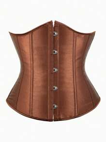 Vintage Style Women's Satin Corset Belt, Non-Stretch Satin Waist Cincher, Off-Shoulder Tie Bust Shaping, Suitable For New Year Party, Valentine's Day And Holidays - Coffee Brown - View 1