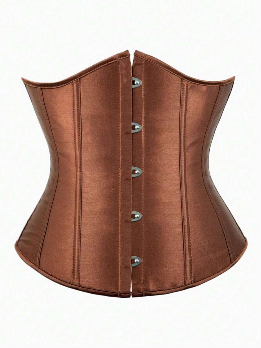 Vintage Style Women's Satin Corset Belt, Non-Stretch Satin Waist Cincher, Off-Shoulder Tie Bust Shaping, Suitable For New Year Party, Valentine's Day And Holidays - Coffee Brown - View 1