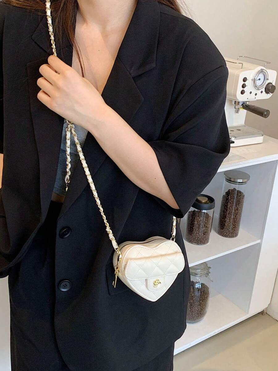 HeartShaped Mini Crossbody Bag, Fashionable Embroidered PU Leather