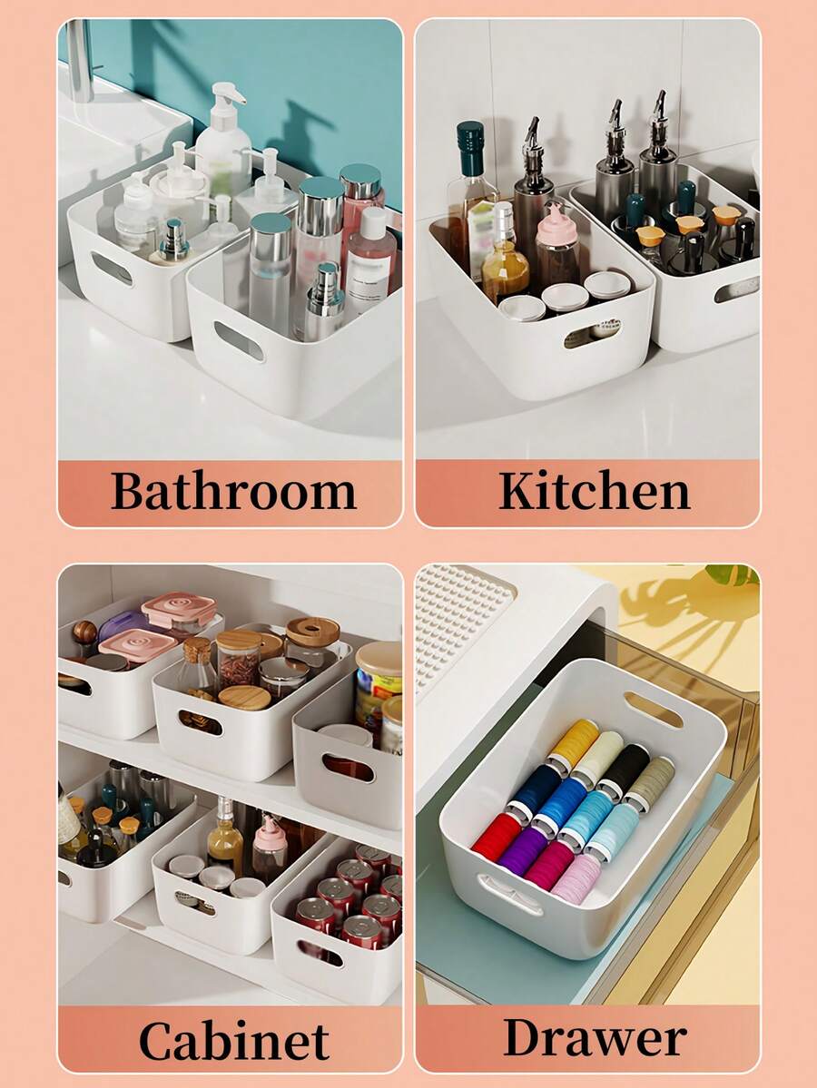 5pcs White Desktop Storage Box, Household Cosmetic Storage Bins