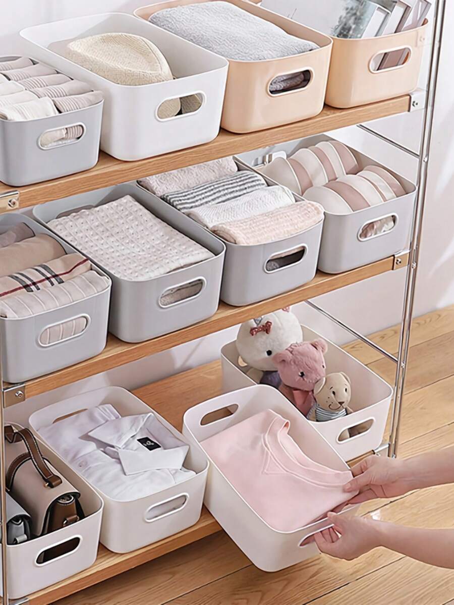 5pcs White Desktop Storage Box, Household Cosmetic Storage Bins