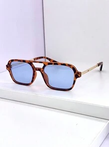 1 件女士方形时尚眼镜新款双桥 Y2K 风格潮流基础款秋冬女士服装商务休闲礼品 - 豆花藍片金腳 - 查看 1