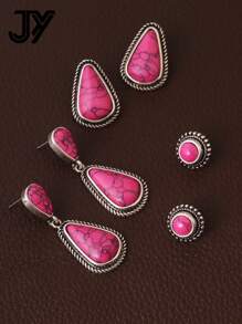 1 Pair Asymmetrical Geometric Teardrop & Circle Minimalist Multi-Color Turquoise Stud Earrings - Geometry - View 12