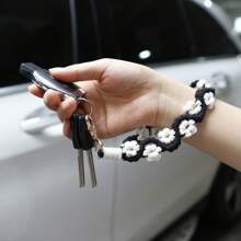 1 件女士波西米亚风格花朵装饰腕带手机挂绳、可爱编织手链、钥匙扣、钱包挂饰、耳机盒配件、女士礼物汽车配件包饰学院哥特 Y2k 圣诞节 - 彩色 - 查看 6
